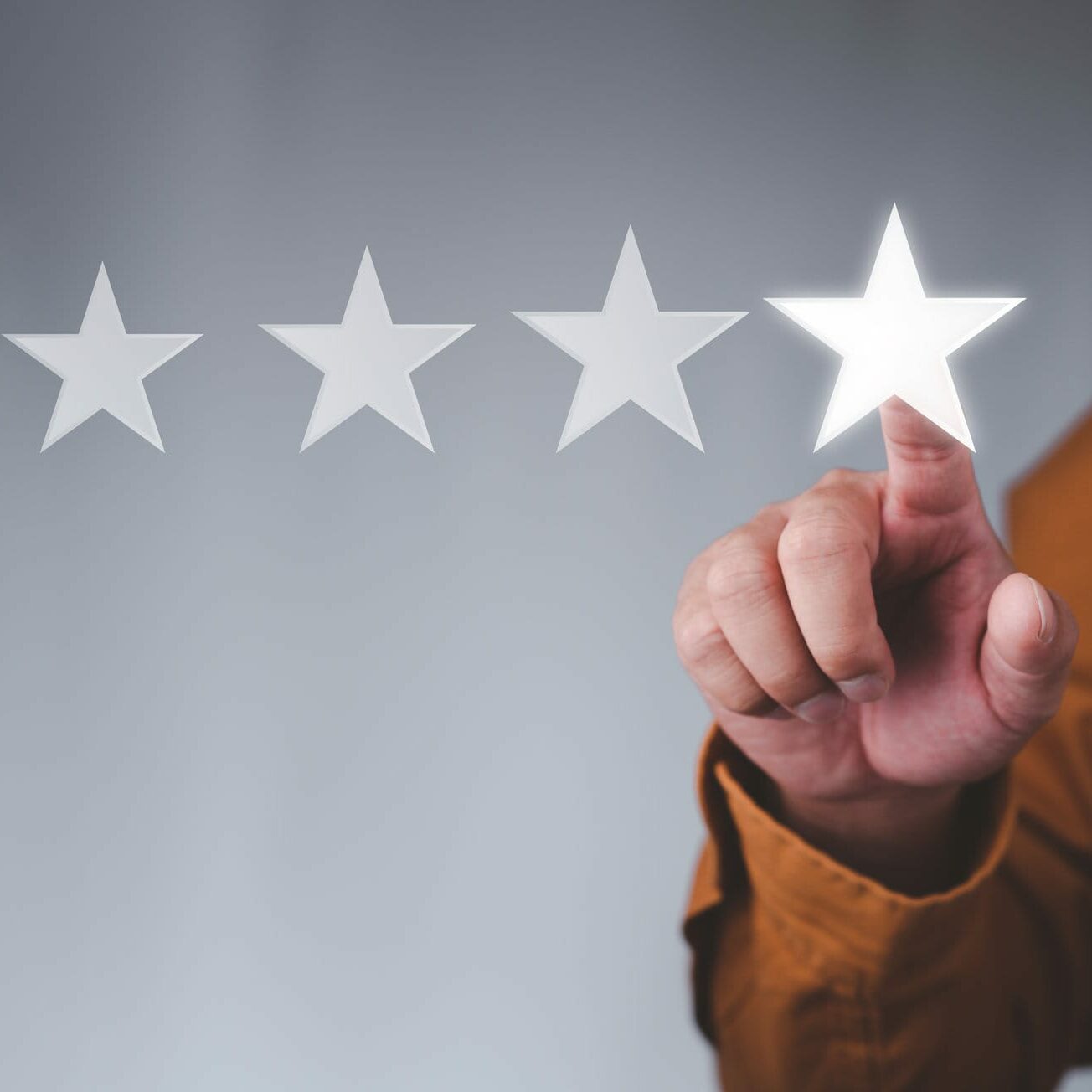 Customer service experience and business satisfaction survey, businessman touching with a screen Five stars (5) rating, Feedback, review and rating concepts. Customer service experience and business satisfaction survey, businessman touching with a screen Five stars (5) rating, Feedback, review and rating concepts.
