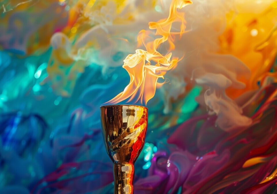 Abstraction of the Olympic torch in the colors of the Olympics Abstraction of the Olympic torch in the colors of the Olympics