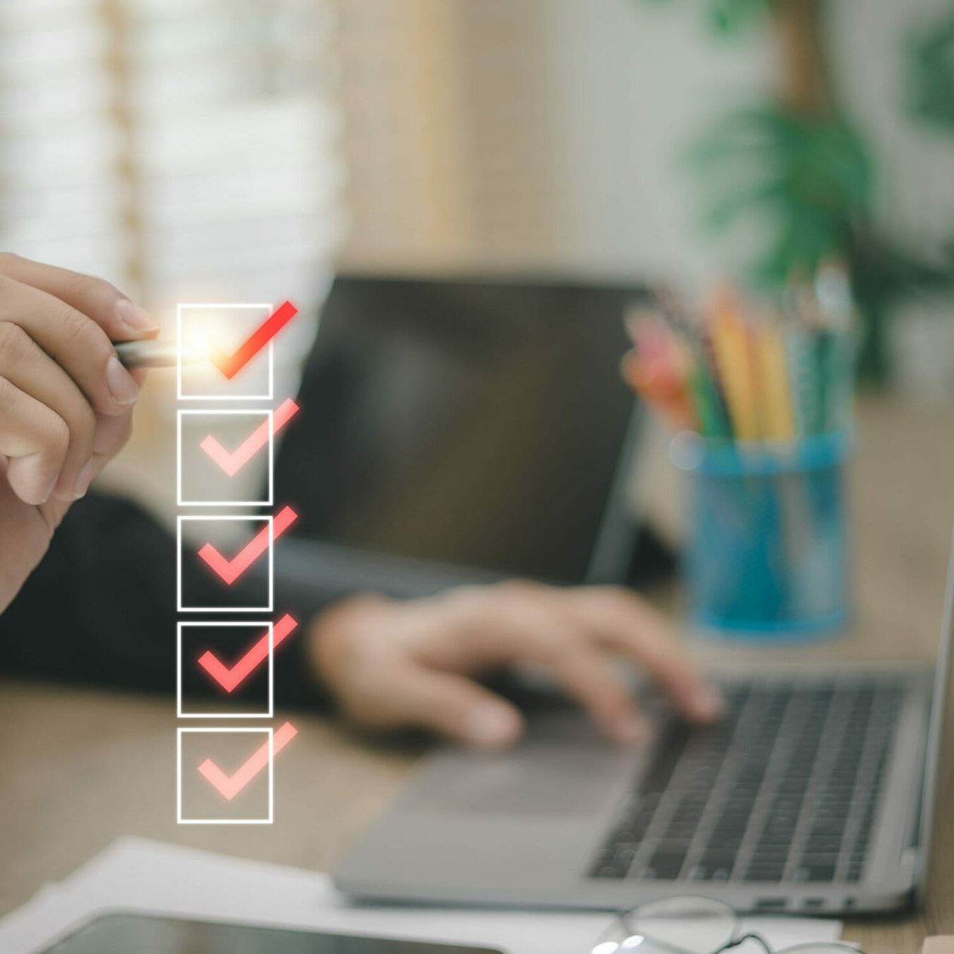 Checklist concept - checklist box with red checkmark, Checklist concept - checklist box with red checkmark,