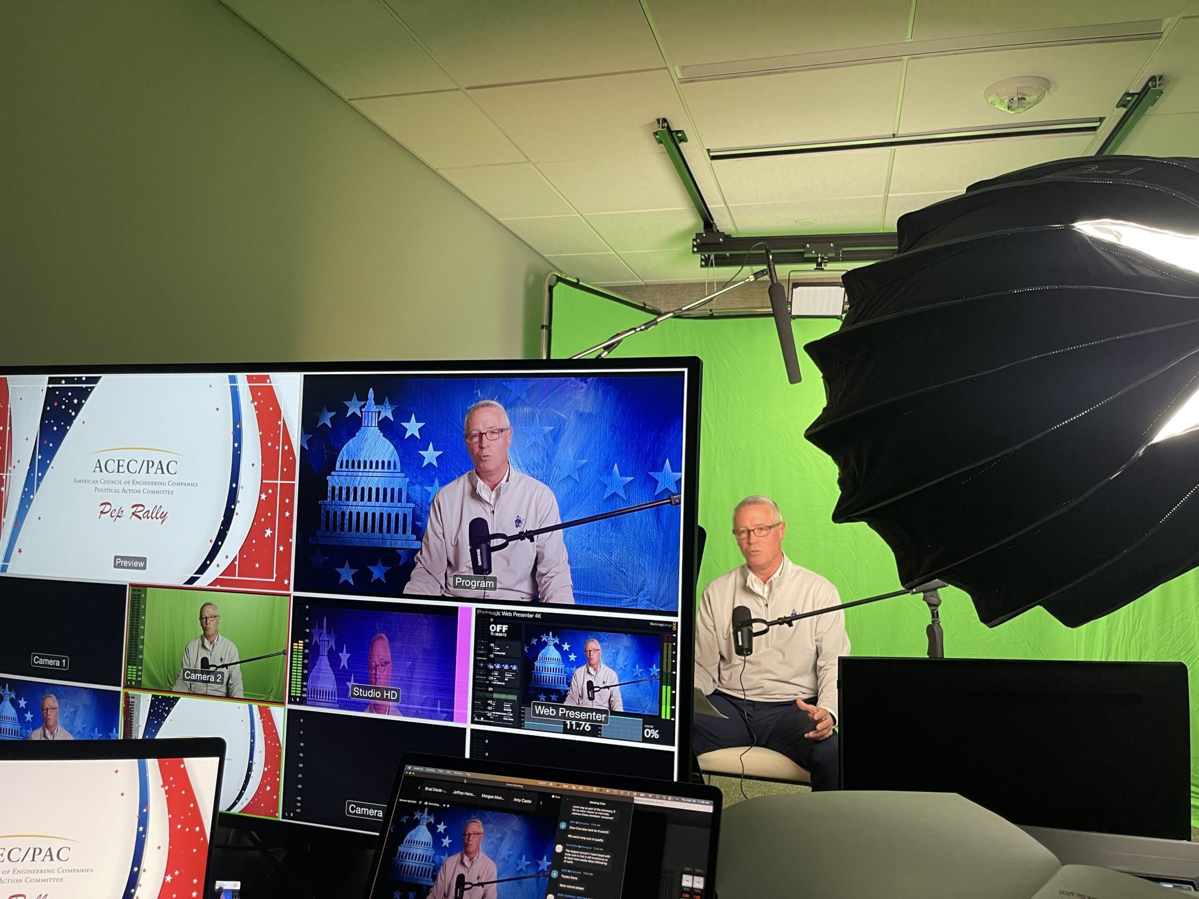 IMG_0798 ACEC Member recording a video on green screen