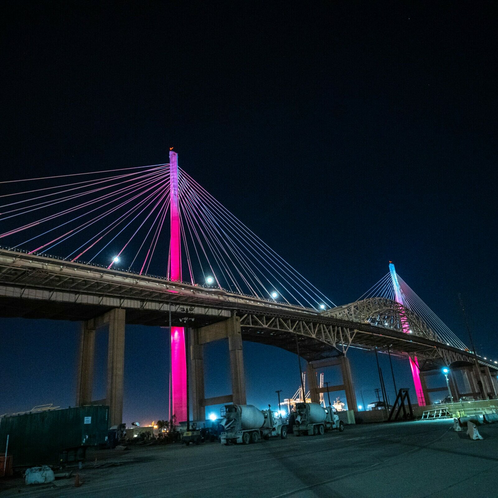 Long Beach International Gateway Bridge lighting at night Long Beach International Gateway Bridge lighting at night