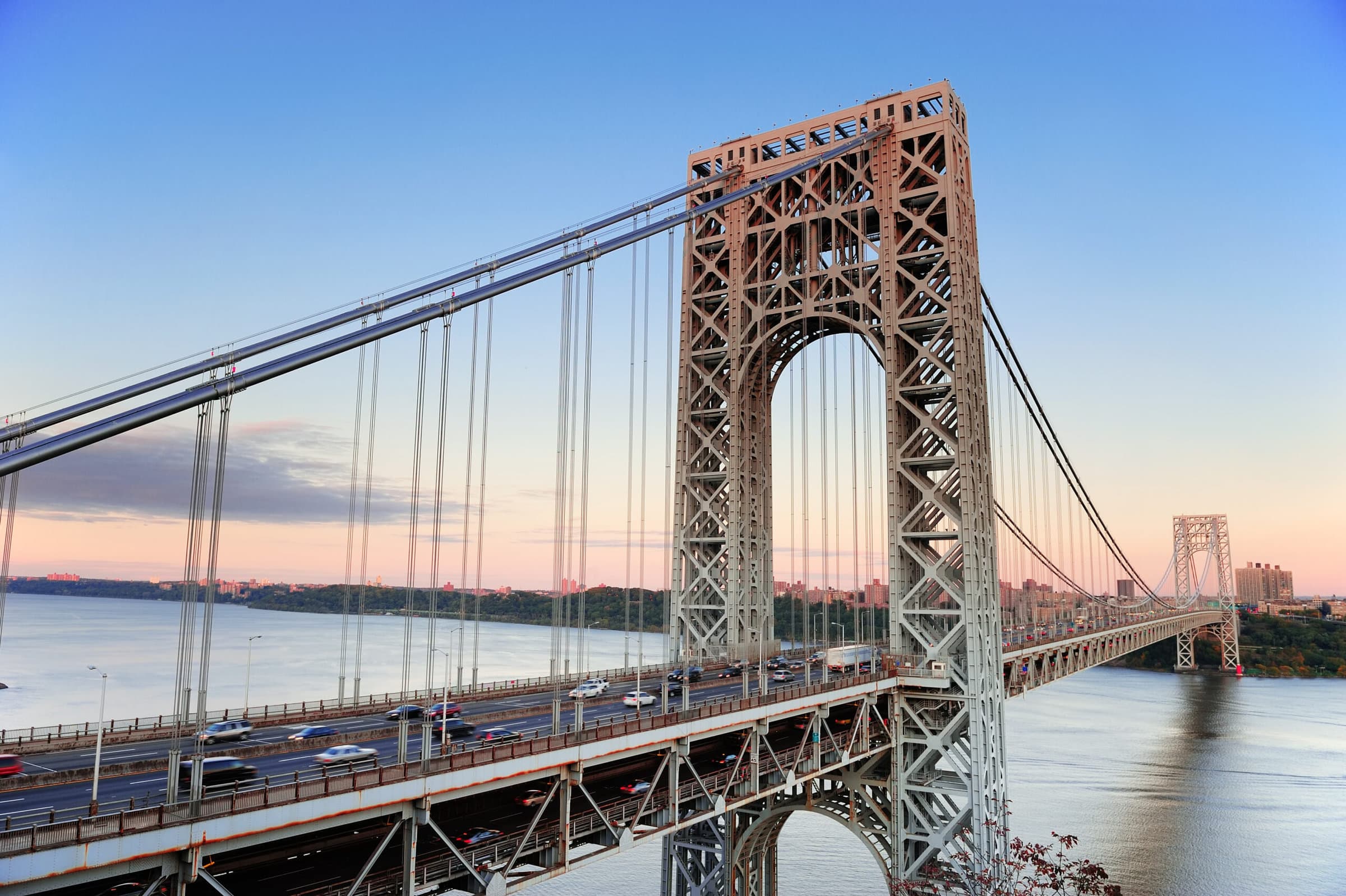 George,Washington,Bridge,At,Sunset,Over,Hudson,River. George,Washington,Bridge,At,Sunset,Over,Hudson,River.